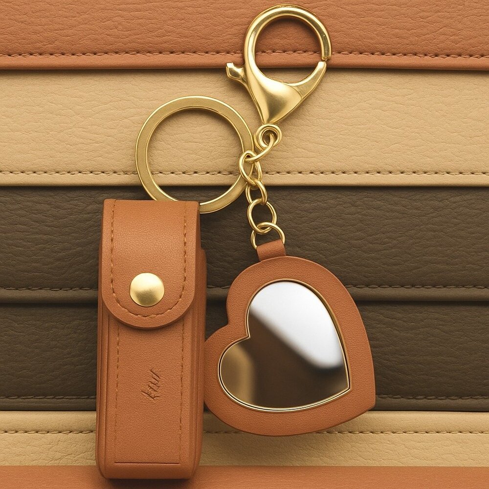 Mini Lipstick Holder Sleeve Keychain Charm with Heart Shaped Mirror - Picture 3 of 5